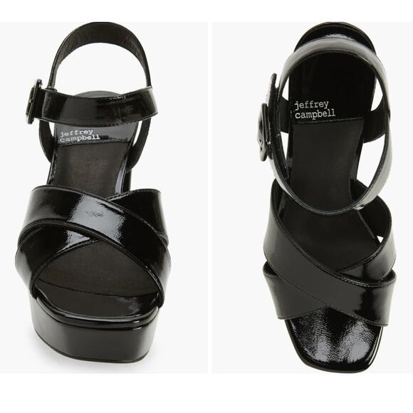 Jeffrey Campbell Amma Platform Slingback Black Sandal Chunky Heels 7.5 - Picture 1 of 16